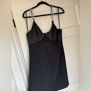 NWT GIANNI BINNI CUTOUT MINI DRESS IN BLACK SILVER CHAIN STRAPS size 10